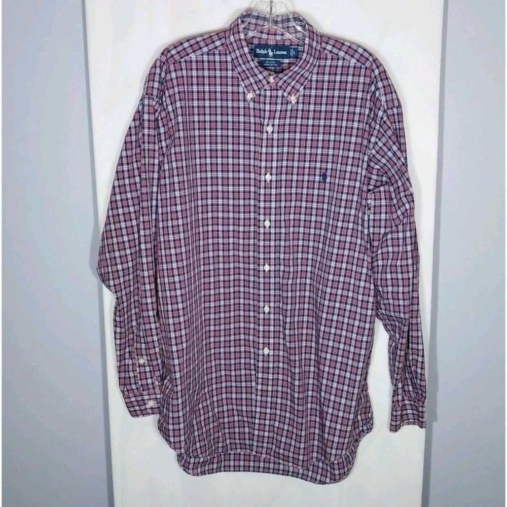 Polo Ralph Lauren Blake LT Red Blue Plaid Long Sleeve Button Down Cotton Shirt